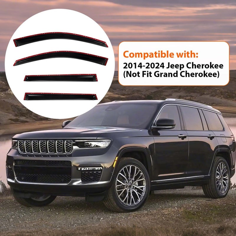 PLDDE Rain Guards Compatible with 2014-2025 Jeep Cherokee, Tape-On Side Window Visor Wind Deflector Vent Visors Car Accessories 4pcs - Image 3